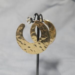 Crescent Hammered Gold Tone Hoop Earrings